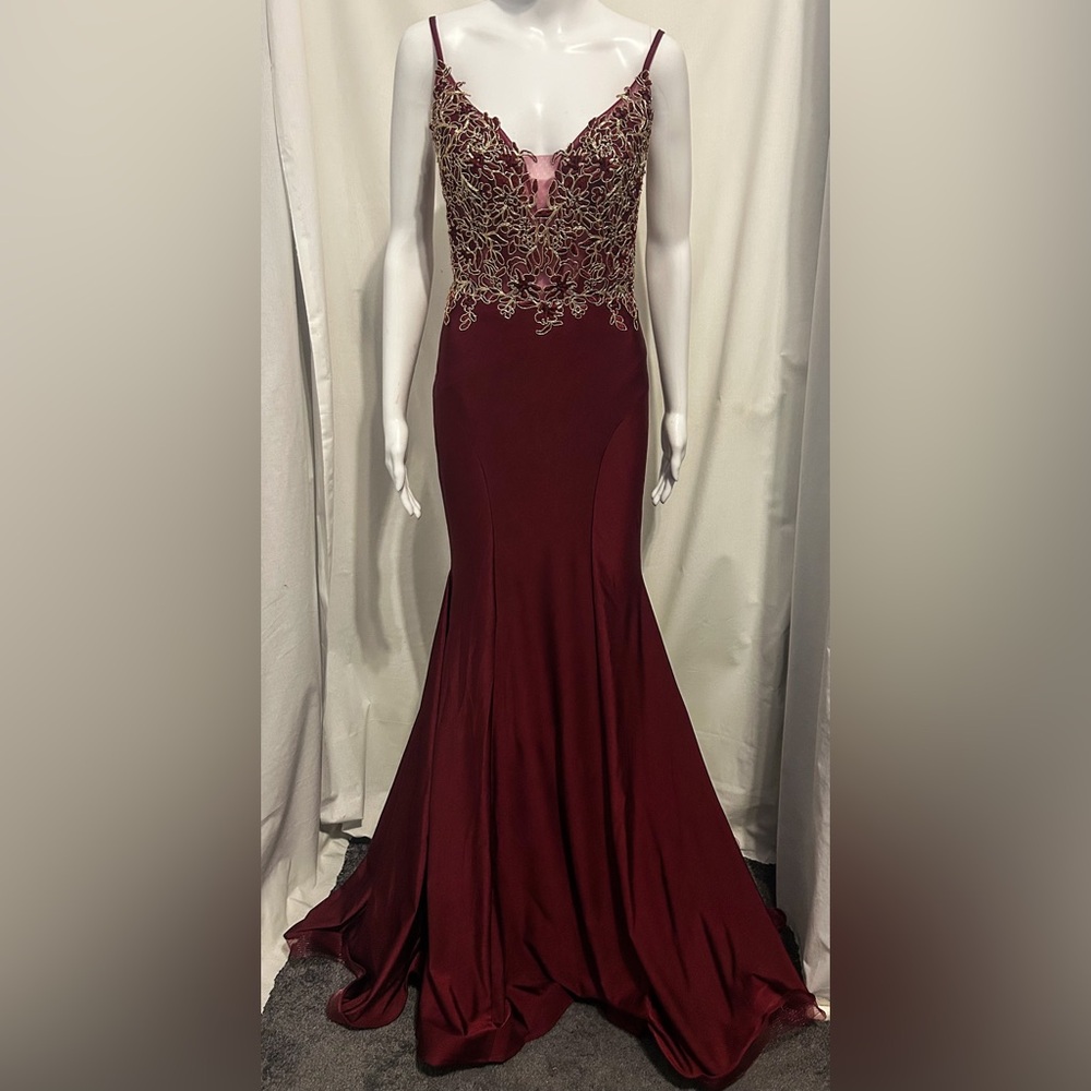 Let’s Sz XS Elegant Burgundy Dress Gold Embroidery Whimsigoth Romantic Dark Goth